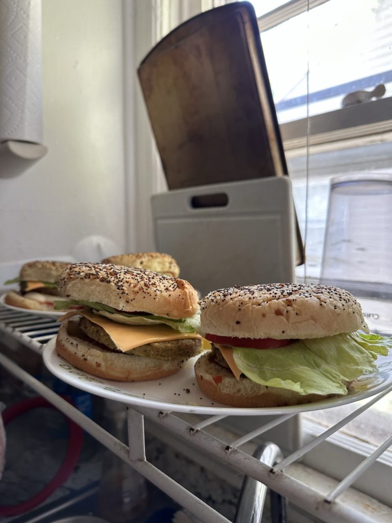 Two meatless burgers as part of the vegetarian experiment